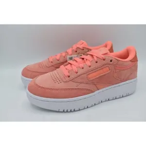 Reebok Womens Size 7 Club C 85 Double White Coral Tennis Style Fashion Sneakers