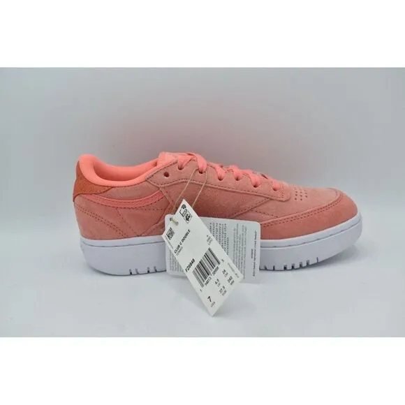 Reebok Womens Size 7 Club C 85 Double White Coral Tennis Style Fashion Sneakers