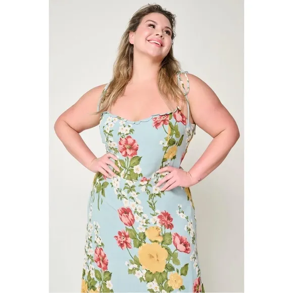 Reformation Blue Enya Floral Printed Crepe Midi Dress size 18 Romantic Parisan