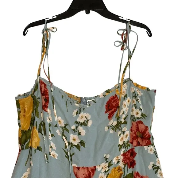 Reformation Blue Enya Floral Printed Crepe Midi Dress size 18 Romantic Parisan