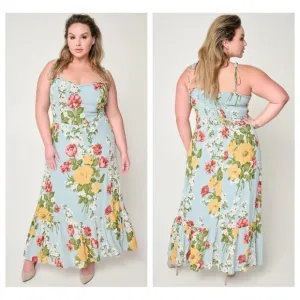 Reformation Blue Enya Floral Printed Crepe Midi Dress size 18 Romantic Parisan
