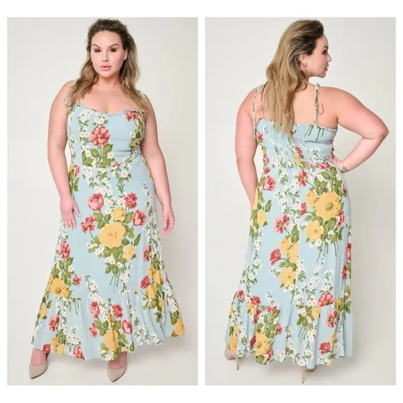 Reformation Blue Enya Floral Printed Crepe Midi Dress size 18 Romantic Parisan