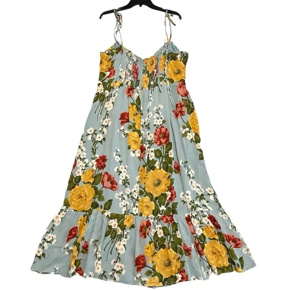 Reformation Blue Enya Floral Printed Crepe Midi Dress size 18 Romantic Parisan