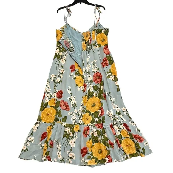 Reformation Blue Enya Floral Printed Crepe Midi Dress size 18 Romantic Parisan