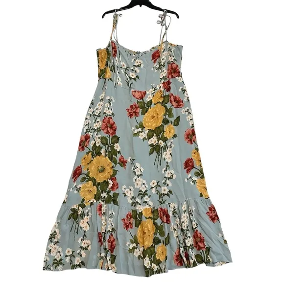 Reformation Blue Enya Floral Printed Crepe Midi Dress size 18 Romantic Parisan