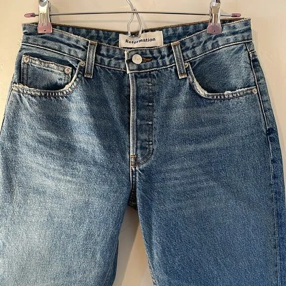 Reformation The Mid Crop Flare Petite Jeans Baltic Wash Size 27