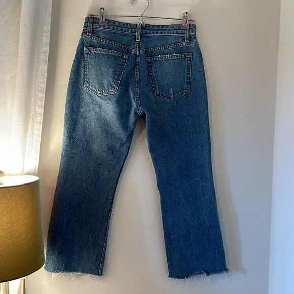 Reformation The Mid Crop Flare Petite Jeans Baltic Wash Size 27
