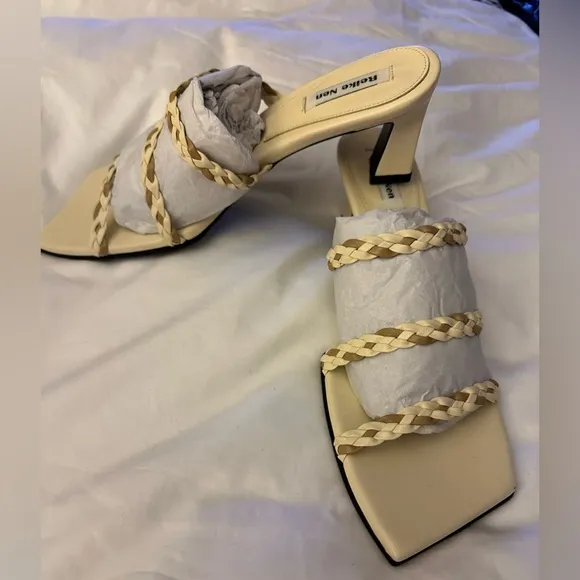 Reike Nen French Braid Slip On Sandals Women's 39/US 9 Ivory Beige Open Toe~