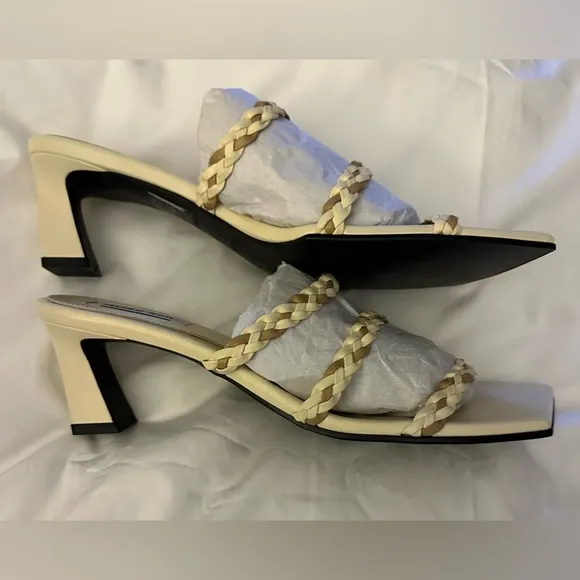Reike Nen French Braid Slip On Sandals Women's 39/US 9 Ivory Beige Open Toe~