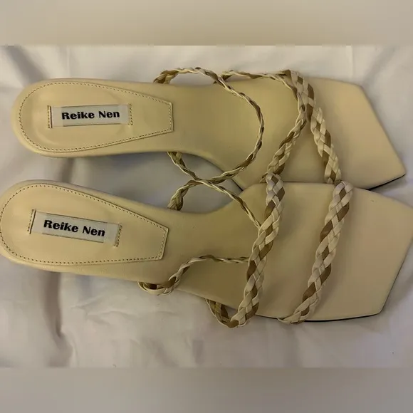 Reike Nen French Braid Slip On Sandals Women's 39/US 9 Ivory Beige Open Toe~