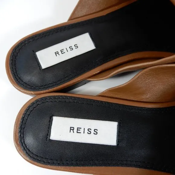 Reiss Brooke Slide Flat SANDALS Size 38 7.5 Brown Leather NEW $225