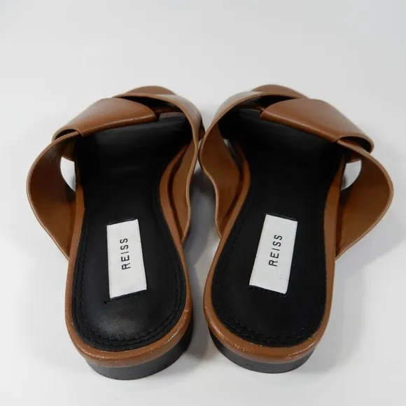 Reiss Brooke Slide Flat SANDALS Size 38 7.5 Brown Leather NEW $225