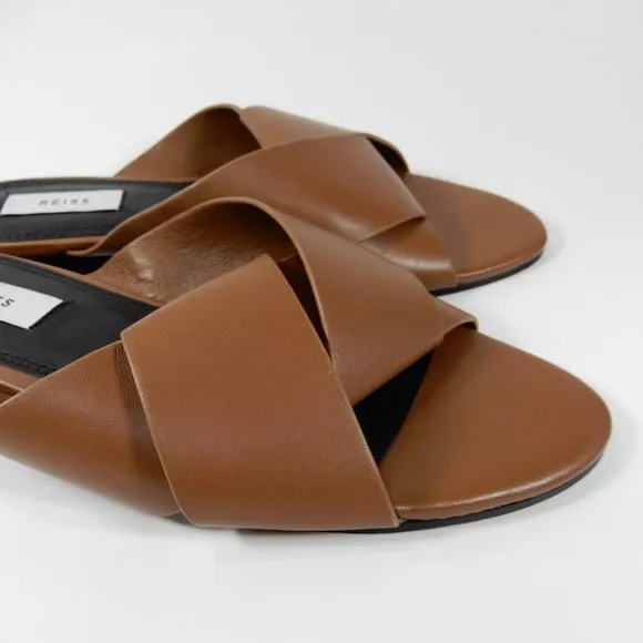 Reiss Brooke Slide Flat SANDALS Size 38 7.5 Brown Leather NEW $225
