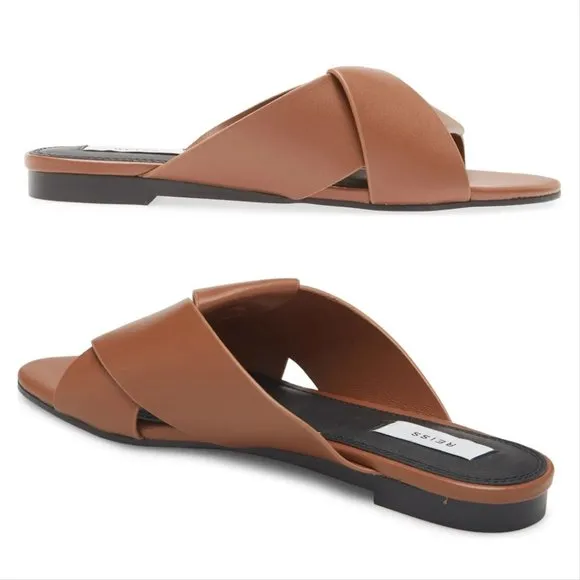Reiss Brooke Slide Flat SANDALS Size 38 7.5 Brown Leather NEW $225