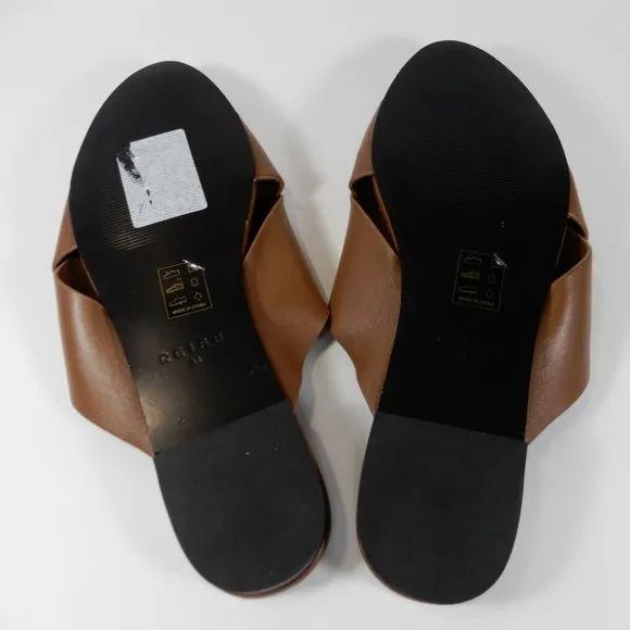 Reiss Brooke Slide Flat SANDALS Size 38 7.5 Brown Leather NEW $225