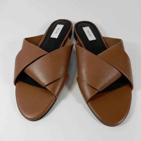 Reiss Brooke Slide Flat SANDALS Size 38 7.5 Brown Leather NEW $225