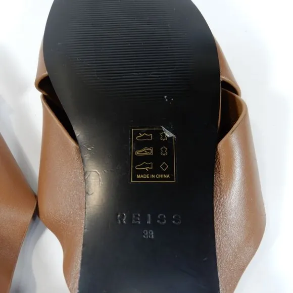 Reiss Brooke Slide Flat SANDALS Size 38 7.5 Brown Leather NEW $225