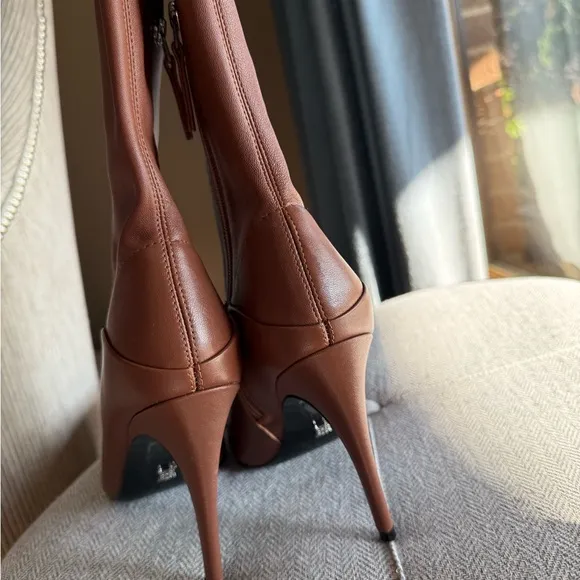 Reiss Brown Heeled Boots Classic Knee-High Design