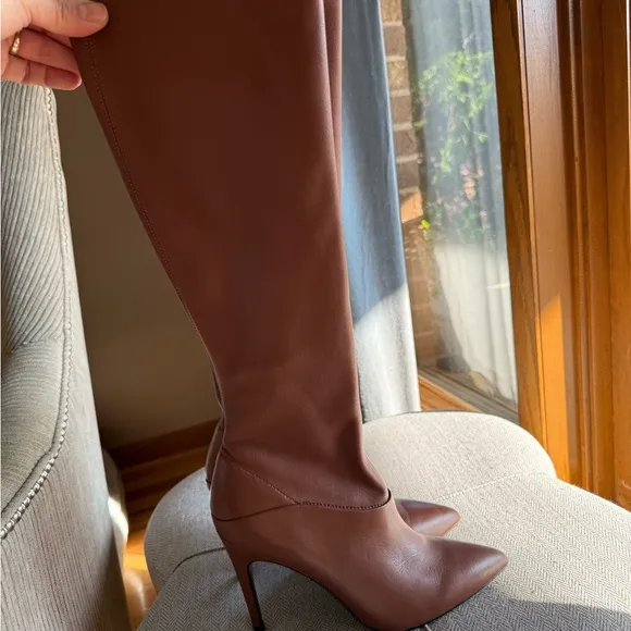 Reiss Brown Heeled Boots Classic Knee-High Design
