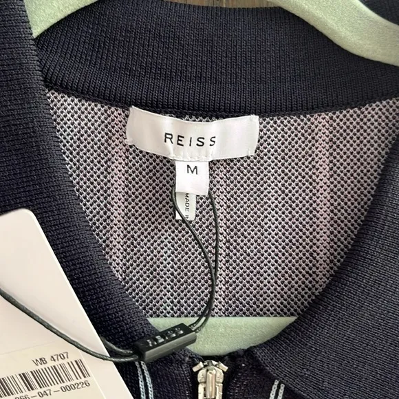 Reiss Code Knit Polo Half Zip Striped Shirt in Blue Size Medium