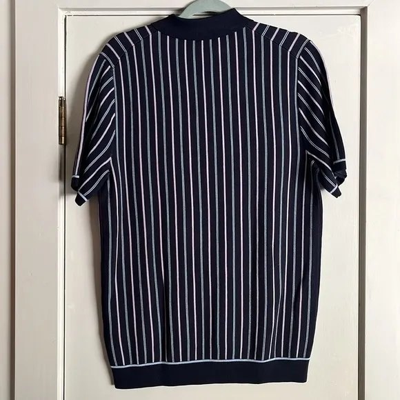 Reiss Code Knit Polo Half Zip Striped Shirt in Blue Size Medium