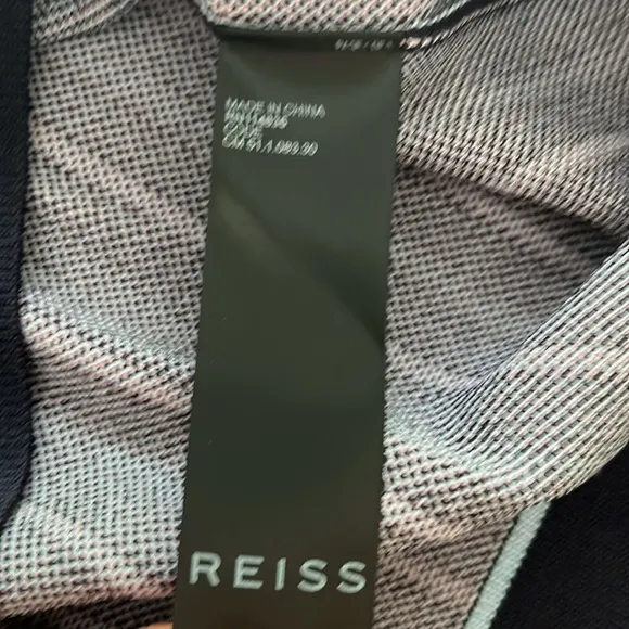 Reiss Code Knit Polo Half Zip Striped Shirt in Blue Size Medium