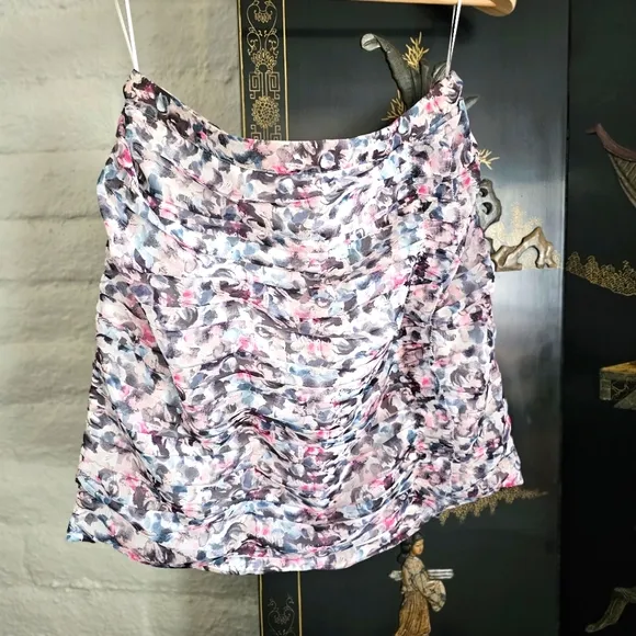 REISS Lucille Floral Ruched Ruffle detail Mini Skirt Sz 12 NWOT