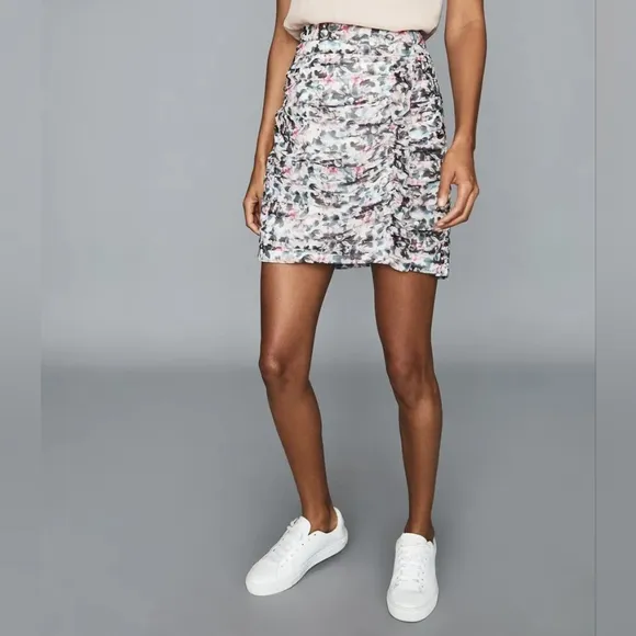 REISS Lucille Floral Ruched Ruffle detail Mini Skirt Sz 12 NWOT
