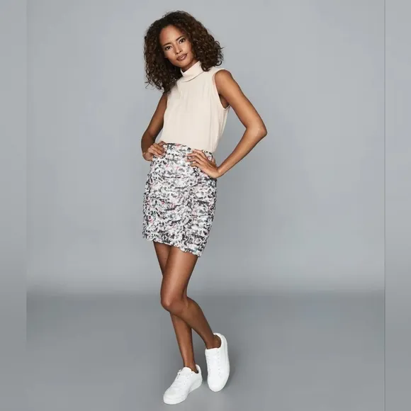 REISS Lucille Floral Ruched Ruffle detail Mini Skirt Sz 12 NWOT
