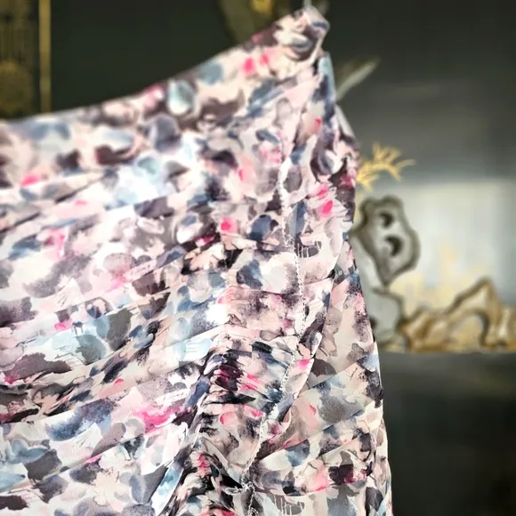 REISS Lucille Floral Ruched Ruffle detail Mini Skirt Sz 12 NWOT