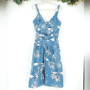 Reiss Noah Floral Button Through Midi Dress in Blue