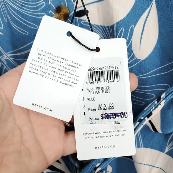 Reiss Noah Floral Button Through Midi Dress in Blue