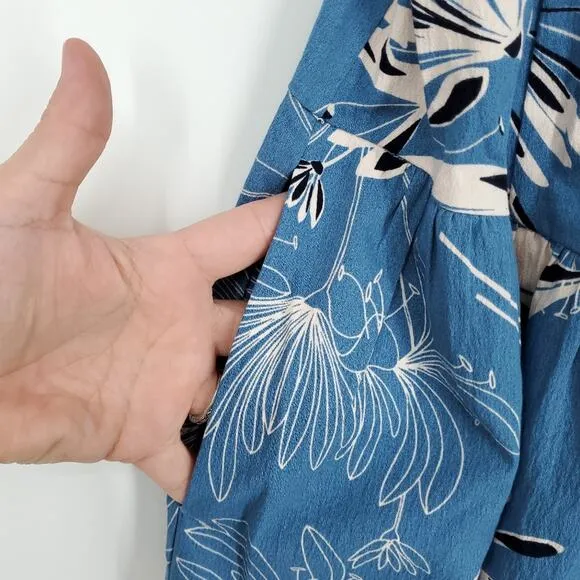 Reiss Noah Floral Button Through Midi Dress in Blue