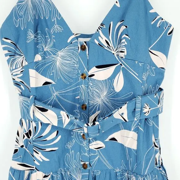 Reiss Noah Floral Button Through Midi Dress in Blue