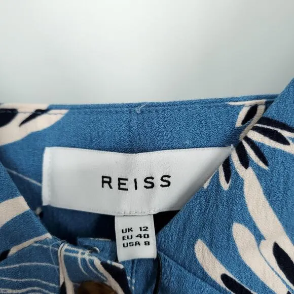 Reiss Noah Floral Button Through Midi Dress in Blue