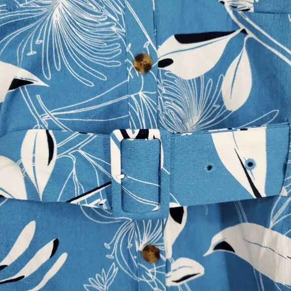 Reiss Noah Floral Button Through Midi Dress in Blue