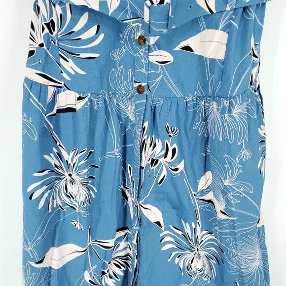 Reiss Noah Floral Button Through Midi Dress in Blue