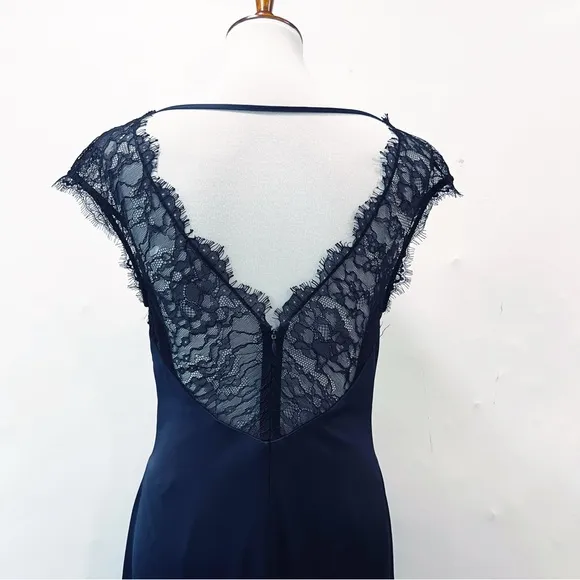 Reiss Vittoria Navy Blue Satin Lace Gown Size 8