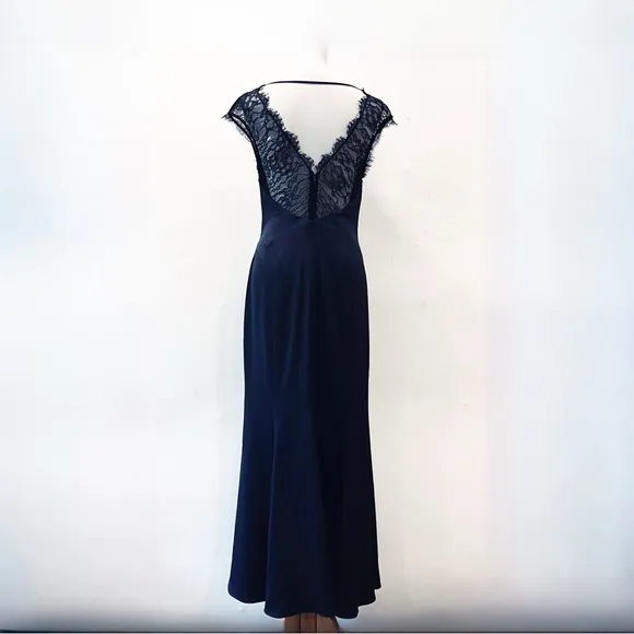 Reiss Vittoria Navy Blue Satin Lace Gown Size 8