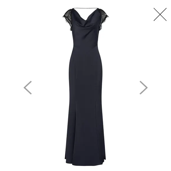 Reiss Vittoria Navy Blue Satin Lace Gown Size 8