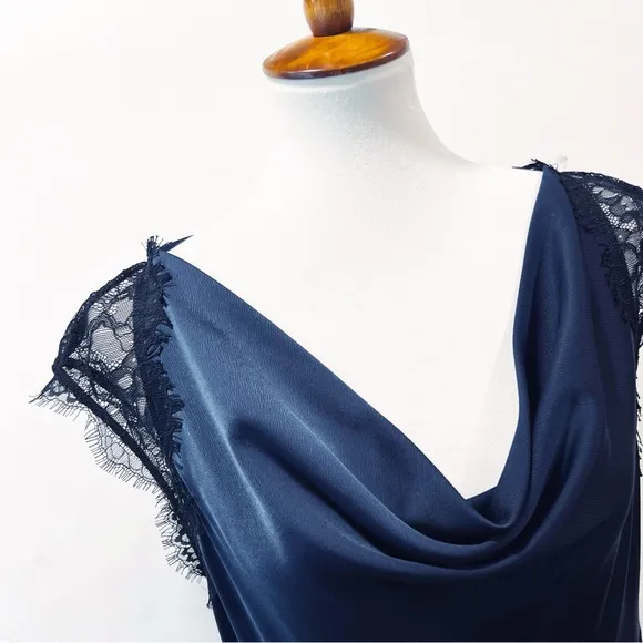 Reiss Vittoria Navy Blue Satin Lace Gown Size 8