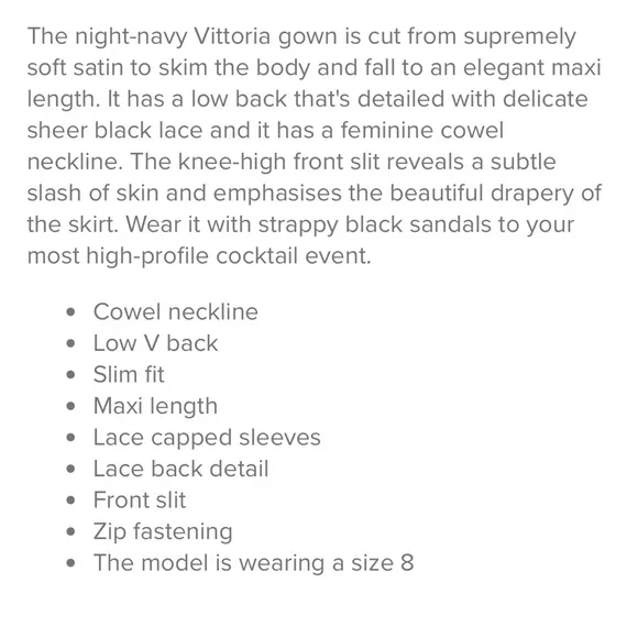 Reiss Vittoria Navy Blue Satin Lace Gown Size 8