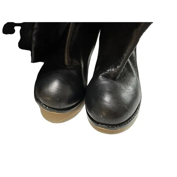Reiss Women's Black Pull On Knee High Round Toe Leather Boots Size 39 EUR