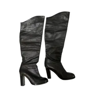Reiss Women's Black Pull On Knee High Round Toe Leather Boots Size 39 EUR