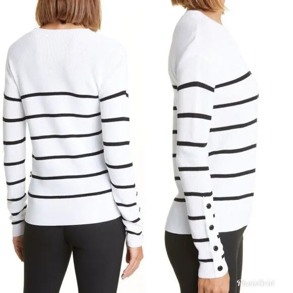 REVOLVE BOSS Fittina Crewneck Striped Ribbed Sweater in Black White