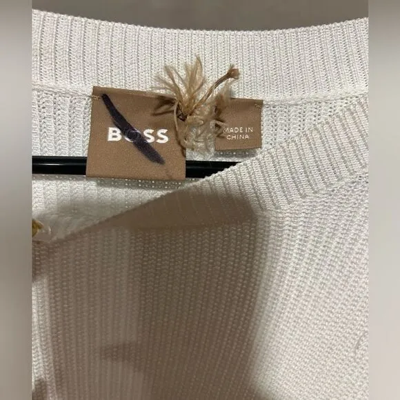 REVOLVE BOSS Fittina Crewneck Striped Ribbed Sweater in Black White