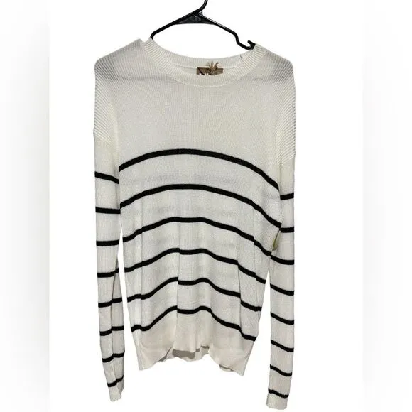 REVOLVE BOSS Fittina Crewneck Striped Ribbed Sweater in Black White