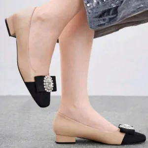 RHINESTONE DETAIL SQUARE TOE SQUARE HEEL MARY JANE FLAT SHOES FOR Women