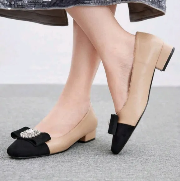 RHINESTONE DETAIL SQUARE TOE SQUARE HEEL MARY JANE FLAT SHOES FOR Women