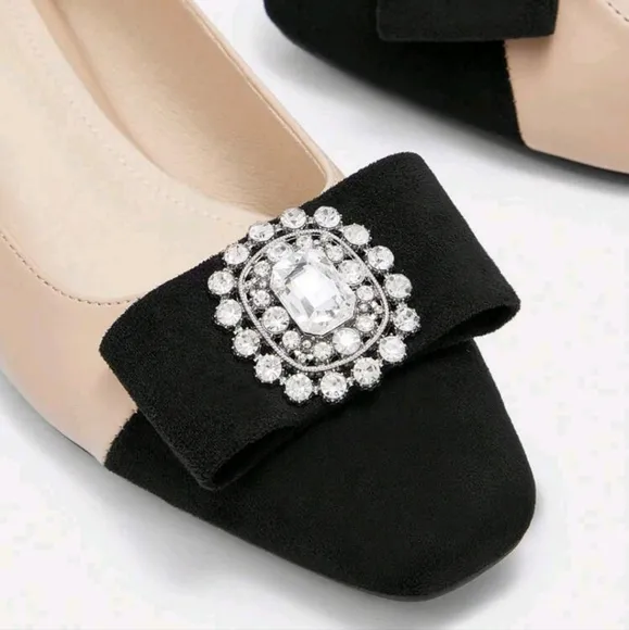 RHINESTONE DETAIL SQUARE TOE SQUARE HEEL MARY JANE FLAT SHOES FOR Women
